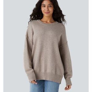 Halara Round Neck Dropped Shoulder Long Sleeve Casual Sweater